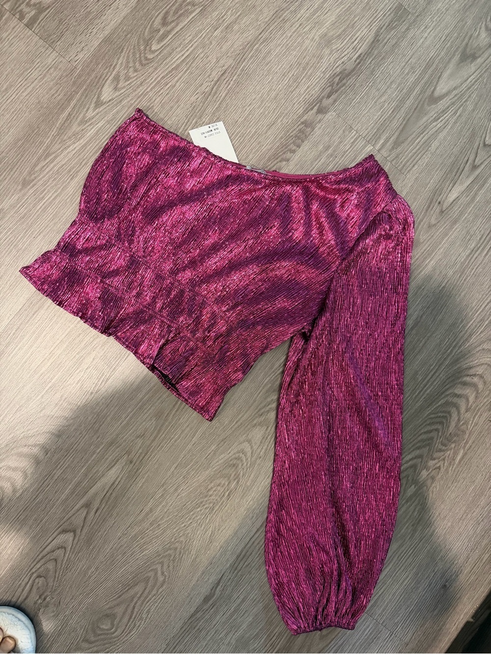 NWT One-Shoulder Fuchsia Crinkle Blouse - Women Tops - Picture 3 of 8